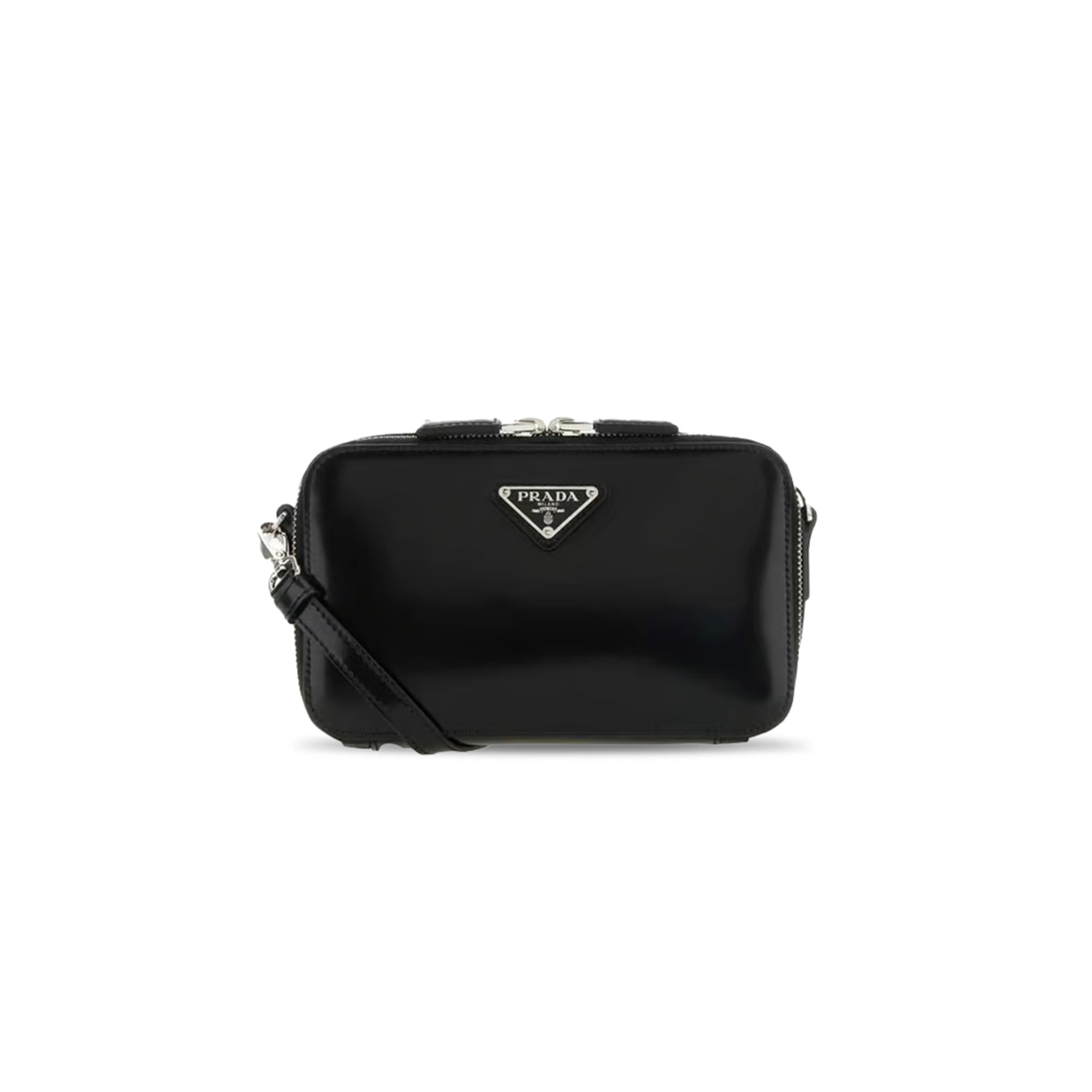 Pra*a black leather brique cross body bag 2vh173 (19*11.5*3.5cm)